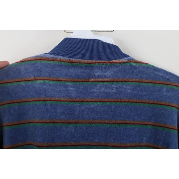 Vintage 70s Streetwear Mens Size Large Striped Velour Pullover Henley Sweater - Picture 10 of 13